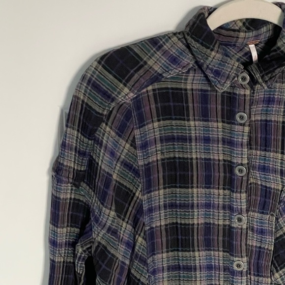 Free People Juniper Ridge Snap Side Plaid Button Down Top 35204 - Picture 4 of 16